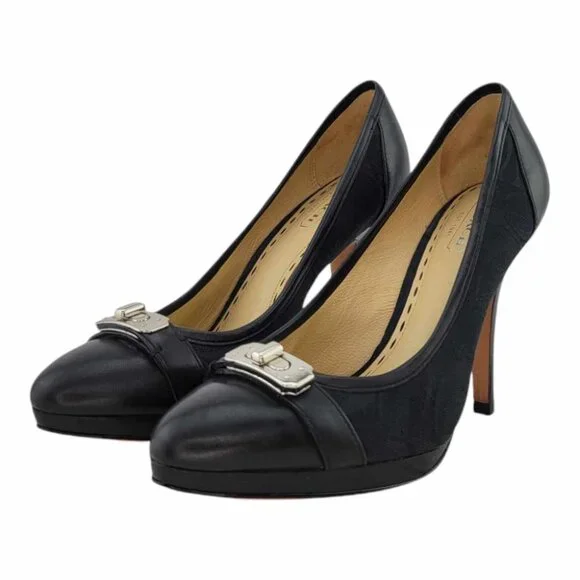 AUTHENTIC Coach Camille Black Signature Turnlock Pumps Sz 5.5 Smooth Leather Toe - Picture 6 of 13
